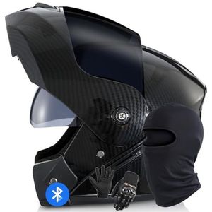 Systeemhelm Met Bluetooth-Motorhelm Geïntegreerde Motorhelm DOT/ECE-Gecertificeerd Bluetooth-Integraalhelm Systeemhelm Met Dubbele Spiegel Voor Dames En Heren H,XL/60-61CM