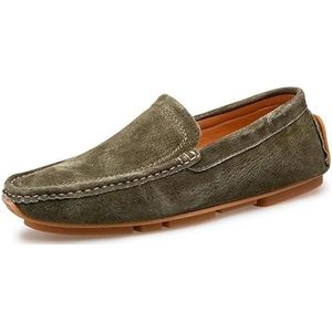 Loafers for heren Effen kleur Rijmocassins Loafers Stiksels Details PU Suede Flexibel Comfortabel Antislip Klassiek Casual Instappers (Color : Dark Green, Size : 44.5 EU)