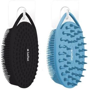 LauTus1 2 Packs Siliconen Body Scrubber, Dubbelzijdige Douche Scrubber Haken Exfoliërende Body Scrub Borstel Siliconen Loofah Vrouwen Mannen Diepe Reiniging en Massage Tool Blauw en Zwart