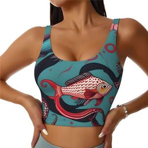 Vis en Octopus Print Comfortabel Vrouwen Sport Vest Yoga Workout Vest voor Vrouwen Lichtgewicht Zomer, Zwart, S
