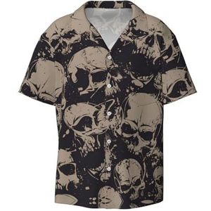 OdDdot Cool Retro Skull Graphics Print Heren Button Down Shirt Korte Mouw Casual Shirt voor Mannen Zomer Business Casual Jurk Shirt, Zwart, XXL
