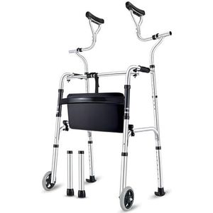 Standaard rollators, oude 2-wiel rollator met dubbele arm ondersteuning rollator met opvouwbare staande rollator lichtgewicht aluminium frame(A)