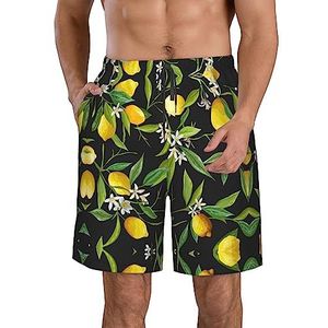 Citroen en Bloem Heren Zwembroek Sneldrogende Strand Shorts voor Mannen Badpakken Strandkleding Heren Zwembroek met Liner, Wit, S