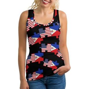 USA En Filippijnen Vlaggen in Puzzel Vrouwen Tank Top Mouwloos T-shirt Trui Vest Atletische Basic Shirts Zomer Gedrukt