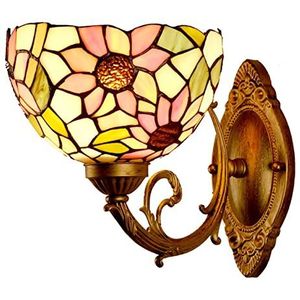 Tiffany Stijl Wandlamp Met Zonnebloempatroon, Glas-In-Lood, 12 Inch Brede Handgemaakte Lampenkap, Gebruikt In Slaapkamers, Studeerkamers, Restaurants