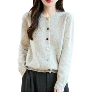 Dames Cardigan Warme Kasjmier Trui Met Knopen Elegante Effen Kleur Cardigans Winter Herfst Lange Mouw Ronde Hals Trui Slim Fit Gebreide Pullover(White,XL)