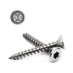 50 stuks spaanplaatschroeven 3,5 x 16 mm - A2 roestvrij staal - Torx - TX10 - verzonken kop - volledige schroefdraad - houtschroeven - schroeven (50, 3,5 x 16 mm)