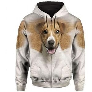 JJCat Mannen/vrouwen met capuchon lange mouwen 3D-print hondenserie boxer hond ritssluiting gebreide jas sweatshirts, beige5, XXL