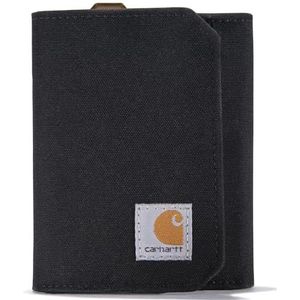 Carhartt Drievoudige, duurzame portemonnee voor heren, verkrijgbaar in leder- en linnenstijlen, Nylon eend (zwart), Eén maat