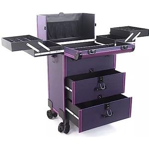 SLGGPJBU Professionele trolley make-up koffer, rollende cosmetische organizer trolley, schoonheid bagage tattoo tool case, dubbele lade trekstangen, zwart 1, paars, Paars