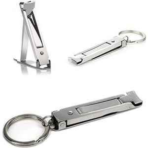 SanSixi Roestvrijstalen ultradunne nagelknipper, opvouwbare handteennagelknipper met sleutelhanger nagelknipper trimmer zilveren nagelkunst gereedschap