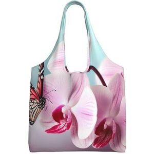 RLDOBOFE Lente orchidee vlinder print canvas draagtas voor vrouwen esthetische boodschappentassen schoudertas herbruikbare boodschappentassen, Zwart, One Size
