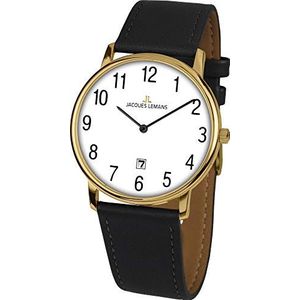 JACQUES LEMANS Heren Quartz Horloge 1-2003H, wit, zwart, goud, Met bandjes
