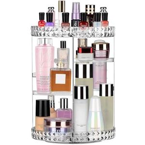 JessLab Make-up Organisator, 360 Graden Roterende Verstelbare Cosmetische Organizer Carrousel Borstel Lippenstift Houder voor Badkamer Ijdelheid, Multifunctioneel en Grote Capaciteit (Diamond Pattern)