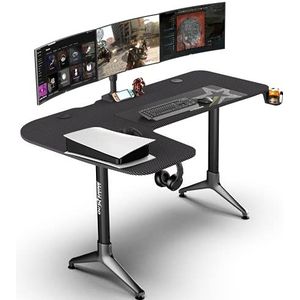 Outshine Gaming Citadel L Shape Corner Gaming Desk 160cm x 100 x 70-80 met in hoogte verstelbare poten en speciaal kabelbeheer (zwart, linkshandig)