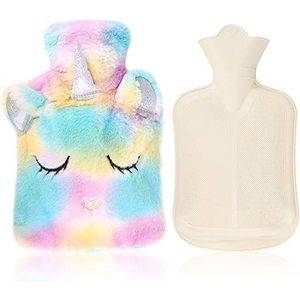 Warmwaterkruik met overtrek, afneembare en wasbare overtrek van natuurlijk rubber, 1 liter (geel)