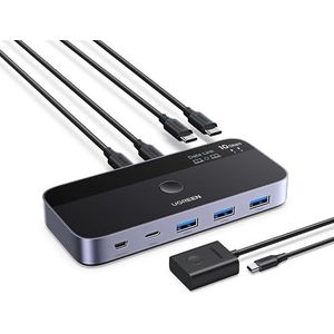 UGREEN 10Gbps USB Switch, USB C-switch met 3X3.2 A- en 1X3.2 C-poort voor bestandssynchronisatie, aluminium behuizing met afstandsbediening, compatibel met Windows/MacOS/Linux