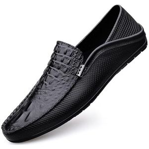 Heren loafers schoen krokodillenprint PU lederen loafer schoen platte hak lichtgewicht comfortabele party slip-on (Color : Black A, Size : 42 EU)