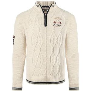 Carisma Gebreide trui voor heren ? Heren Troyer met borduurwerk ? Aangename regular fit trui voor kantoor en vrije tijd 7804, zand, L