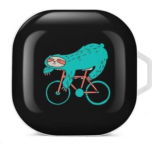 Blauwe luiaard rijdt een fiets oortelefoon hoesje compatibel met Galaxy Buds/Buds Pro schokbestendig hoofdtelefoon hoesje wit stijl