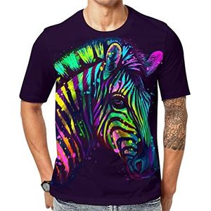 Neon Veelkleurige Zebra Portret Mannen Crew T-shirts Korte Mouw Tee Causale Atletische Zomer Tops