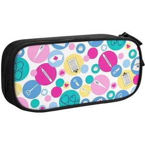 Yyoretp Grote Capaciteit Leuke Verpleegster Print Potlood Case, Dubbellaags Rits Make-up Pouch Potlood Box Organizer., Zwart, Eén maat, Beauty Case