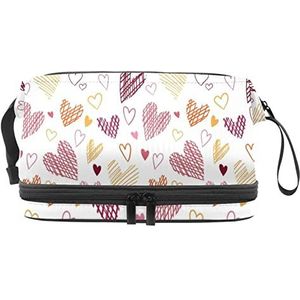 Dubbellaags cosmetische tas gele harten draagbare make-up tas reizen organisator zakje voor vrouwen meisjes toiletartikelen tassen, Meerkleurig, 27x15x14 cm/10.6x5.9x5.5 in, Make-up zakje