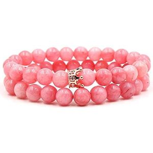 Handgemaakte kralenarmband, Roze kristal met gouden kroon sieraden dubbellaags armband yoga sierlijke koppels armband cadeau for verjaardagsfeestje