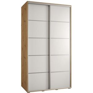 MEBLE KRYSPOL Davos 4 140 Kledingkast met twee schuifdeuren voor slaapkamer - Moderne Kledingkast met kledingroede en planken - 235,2x140x60 cm - Artisan White Silver