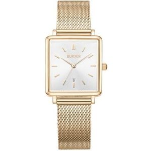 Burker Watches Daisy - Dames Horloge Goud Mesh - Dames Polshorloge met RVS Milanese Band Gold-Plated Analoog Quartz 3-ATM Waterdicht - 28mm