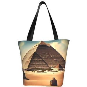 GeRRiT Donkere Wolk gedrukte Casual Schoudertas Grote Capaciteit Tote Bag Boodschappentas, Dromen van de piramides van Khufu, Eén maat
