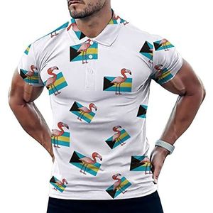 Bahama's Vlag En Flamingo Grappige Mannen Polo Shirt Korte Mouw T-shirts Klassieke Tops Voor Golf Tennis Workout