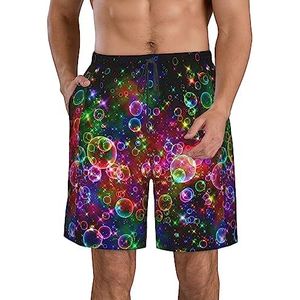 PHTZEZFC Kleurrijke regenboog-sterrenprint strandshorts voor heren, zomershorts met sneldrogende technologie, lichtgewicht en casual, Wit, XL