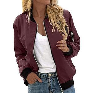 QLXYYFC Dames Bomberjack Dames Licht Bomberjack Licht Vluchtjack Blouson Pilotenjack Kort Jack Damesjack Herfst Lente College Jack (Color : Red, Size : L)