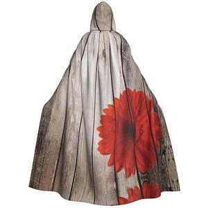 GAGALU Halloween Hooded Robe Mantel Houten Board Retro Bloem Rode Dahlia Gedrukt Cosplay Kostuum Kerst Heks Vampier Mantel Voor Vrouwen Mannen