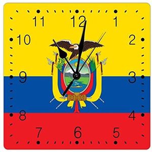 Ecuador Decoratieve Wandklok Stille Niet Tikkende Batterij Operated Houten Klokken Ecuador Vlag Klokken Toscaanse Land Stijl 15 ""Vierkante Klok voor Keuken Eetkamer Nationale Vlag Art Wandklok