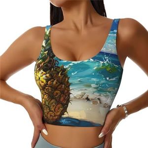 Pineapple by The Sea Print Casual Wear Vrouwen Sport Vest Yoga Vest Workout Vest Voor Vrouwen Lichtgewicht Trendy, Zwart, S