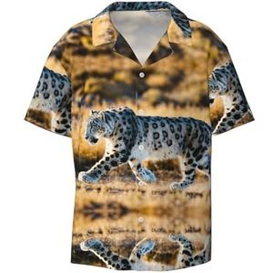 OdDdot Overhemd met luipaardprint voor heren, korte mouwen, casual overhemd voor heren, zomer, zakelijk, casual overhemd, Zwart, L