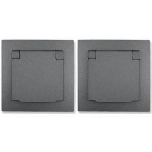 MC POWER - 2-pack geaarde stopcontacten IP44 | FLAIR | 250V ~/16A, inbouwcontactdoos met klapdeksel, antraciet, mat