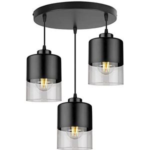Light-Home Roma Industrieel Pendellamp - Moderne Hanglampe voor Woonkamer, Slaapkamer Eetkamer en Keuken – Glas En Metaal - 3 Lampen