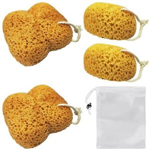4 stuks schuimsponzen met netzak, scrub, bad, lichaamscrub, douche, toiletartikelen (huidskleur, koffie)