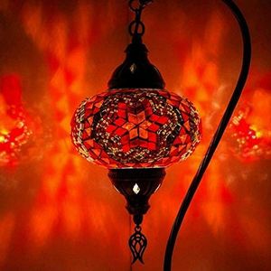 ENVA Turks-Marokkaanse mozaïek lamp lamp - handgemaakte mozaïek zwanenhals tafellamp - meerkleurig glas - antiek messing metalen voet - LED-lamp inbegrepen - alleen binnen gebruik
