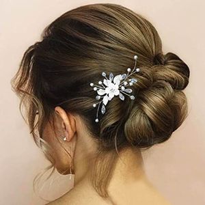 Casdre Bloem Bruids Haar Kam Zilver Strass Bruid Bruiloft Kant Kam Haarstuk Parel Haaraccessoires voor Vrouwen en Meisjes