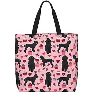 SSIMOO Grote witte stippen stijlvolle rits boodschappentassen, schoudertas, de perfecte mix van stijl en gemak, Roze Poedels Honden, Eén maat