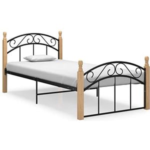 SMTSEC Bedframe zwart metaal en massief eikenhout 90x200 cm