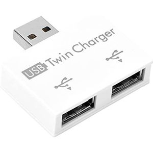 2-poorts USB 2.0-hub, Aluminium Profiel Male Naar Twin Charger Splitter Split met DC 5V Invoer en Uitvoer Mini-USB-adapterconverterkit voor Apparaat Opladen voor Desktop Pc Laptop(wit)