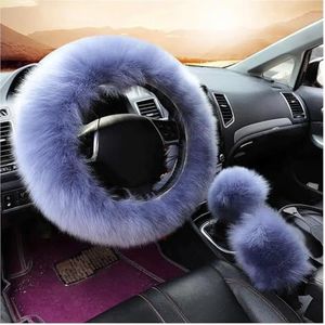 Universele Stuurhoes 38 Cm Zachte Stuurhoes Auto-accessoire Pluche Beschermer 3 Cover Kit Auto-interieuraccessoires Antislip Stuurhoes(Light grey)