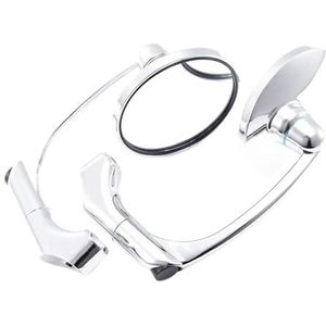 Motorfiets achteruitkijkspiegel Retro ronde motorfiets achteruitkijkspiegel gebogen staaf zilveren reflector bolle stuuruiteinde spiegels universeel Spiegel motorfiets(Silver)