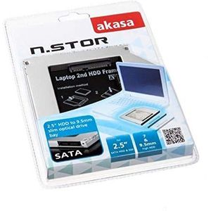 Akasa N.Stor S9 2,5 inch SATA SSD/HDD Caddy Adapter voor laptops met 9,5 mm Ultra Slim Line Blu-Ray-/CD-/DVD-optische schijven