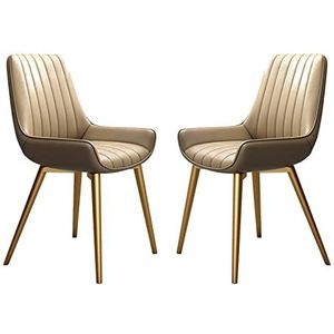 GEIRONV Moderne keuken eetkamerstoelen set van 2, for woonkamer bureau cafe stoelen gouden metalen poten kunstleer zachte zitting Eetstoelen (Color : Off white, Size : 39x45x85.5cm)